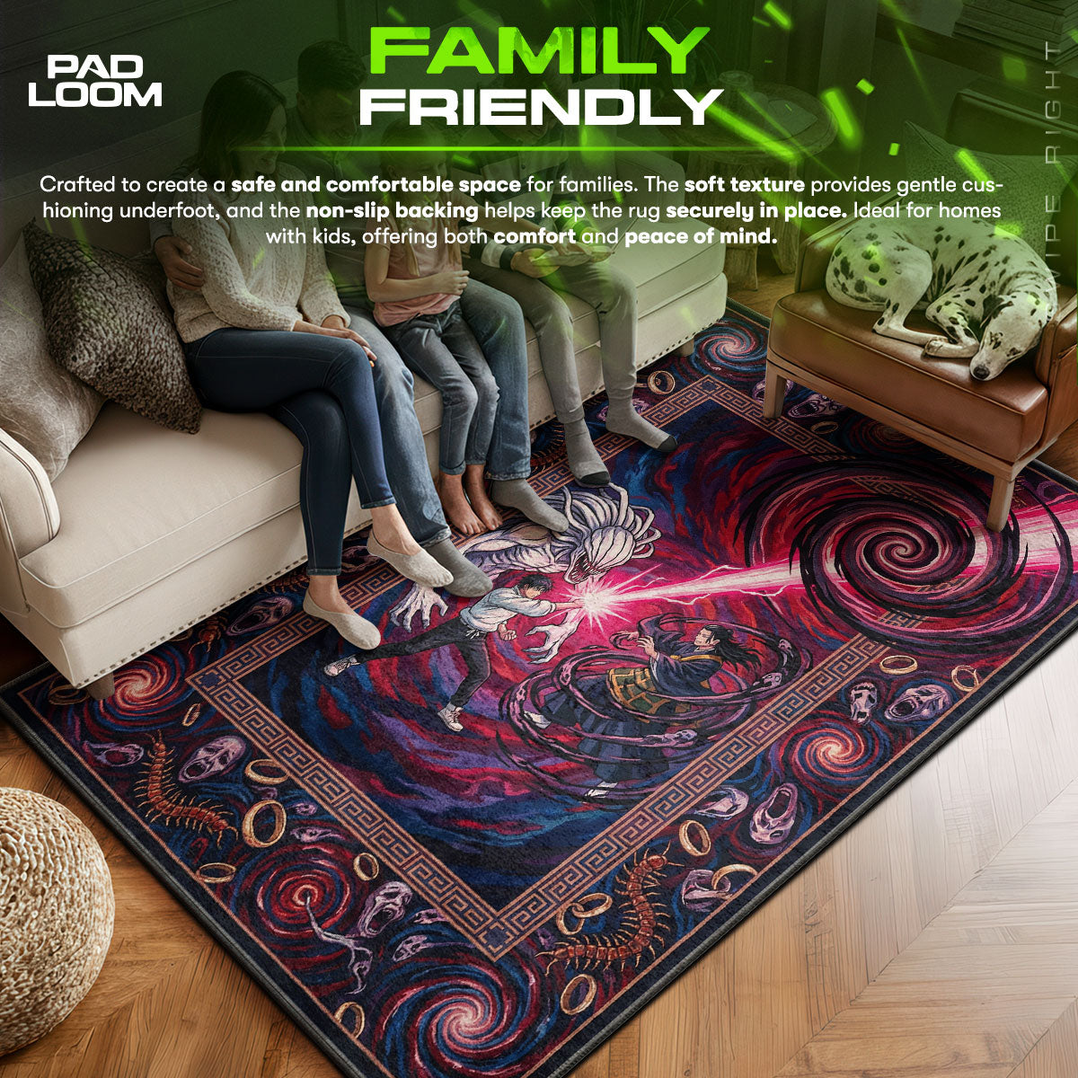Yuta area rug showing full home decor artwork
