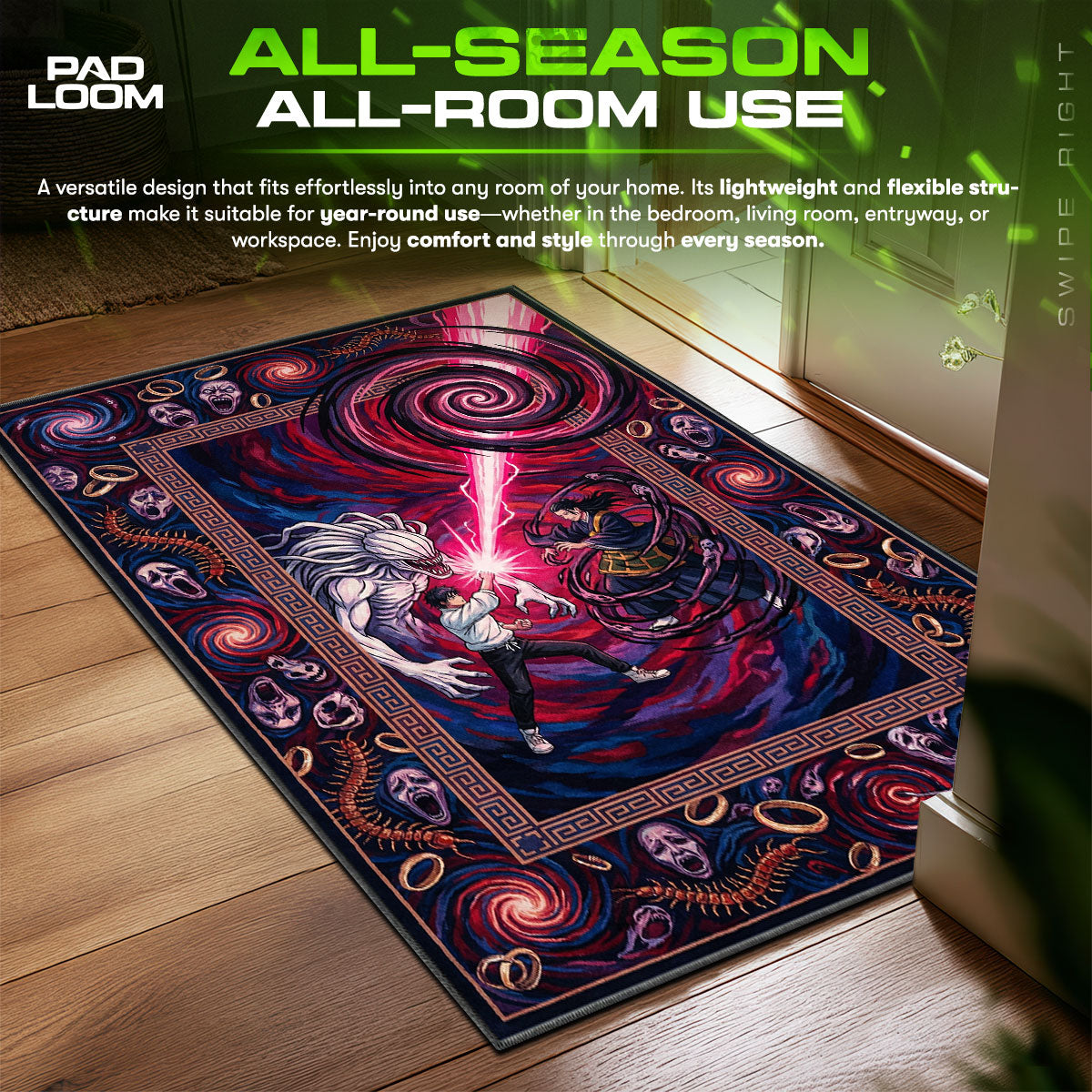 Yuta & Rika vs Geto Uzumaki Clash Jujutsu Kaisen Chair fan rug — premium quality print
