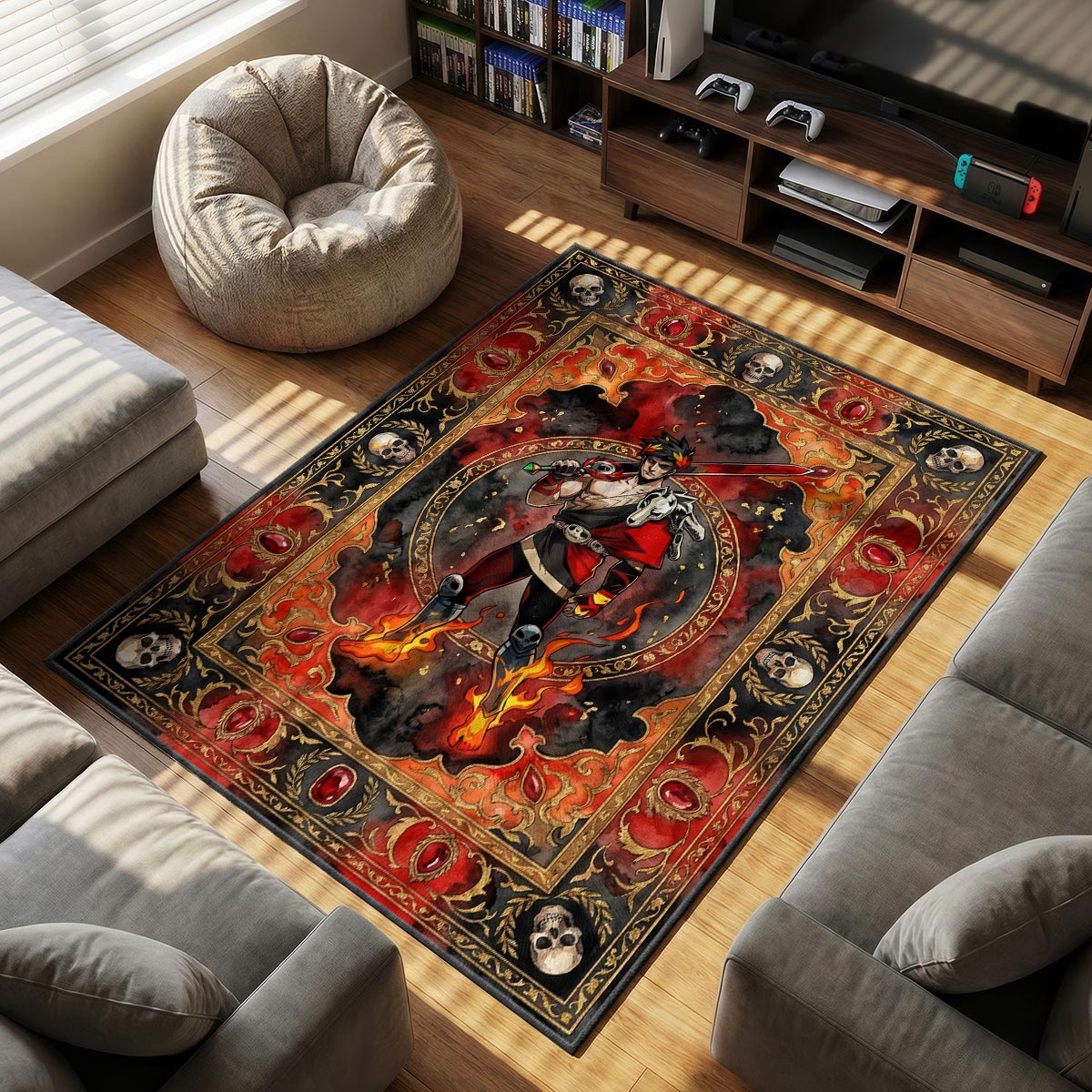 Zagreus Flame Portrait Rug - Hades Chair Mat