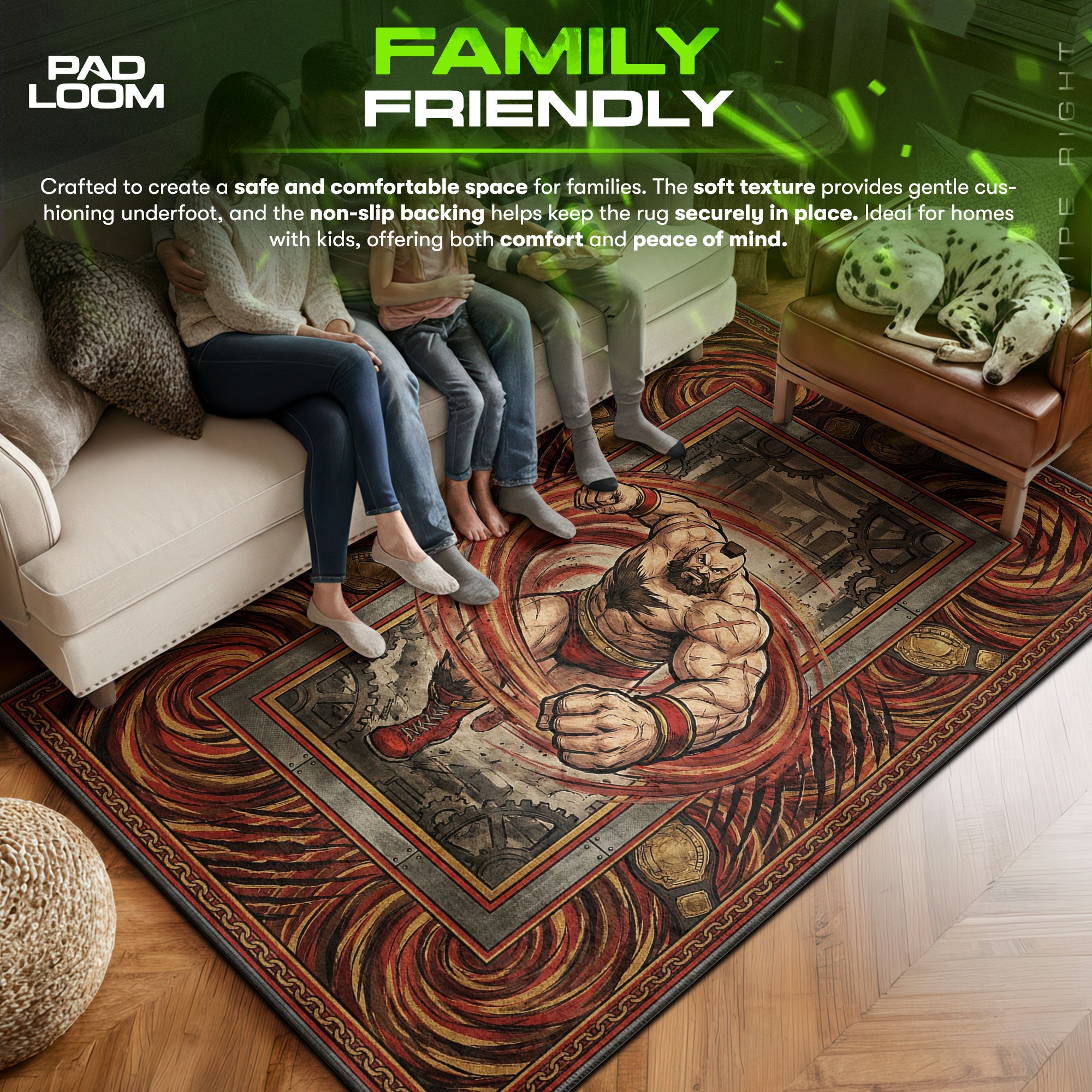 Zangief area rug showing full home decor artwork