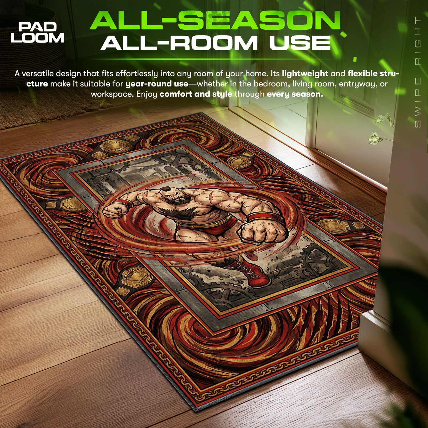 Zangief Double Lariat Street Fighter Chair fan rug — premium quality print