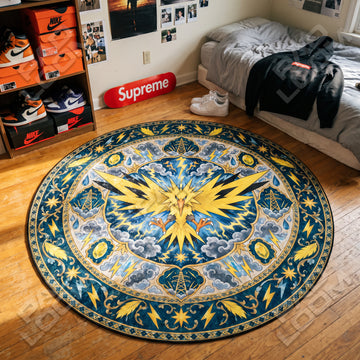 Zapdos Soaring Pokemon round rug on a bedroom floor - Pokemon chair mat
