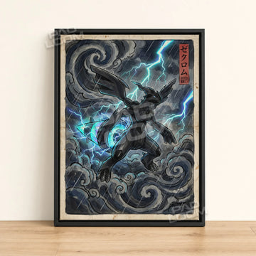 Zekrom Storm Pokemon poster - framed canvas wall art in a black frame
