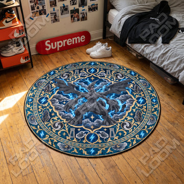 Zekrom Storm Pokemon round rug on a bedroom floor - Pokemon chair mat