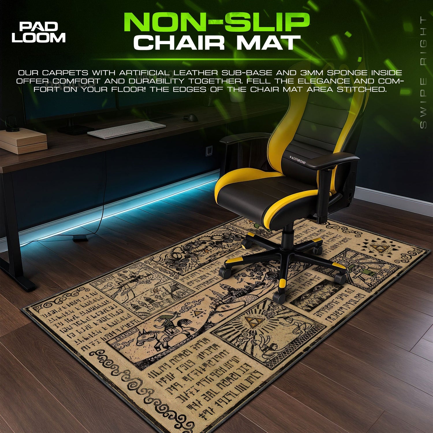 Zelda Ancient Scroll Mouse Pad, Game Gamer Desk Mat Padloom