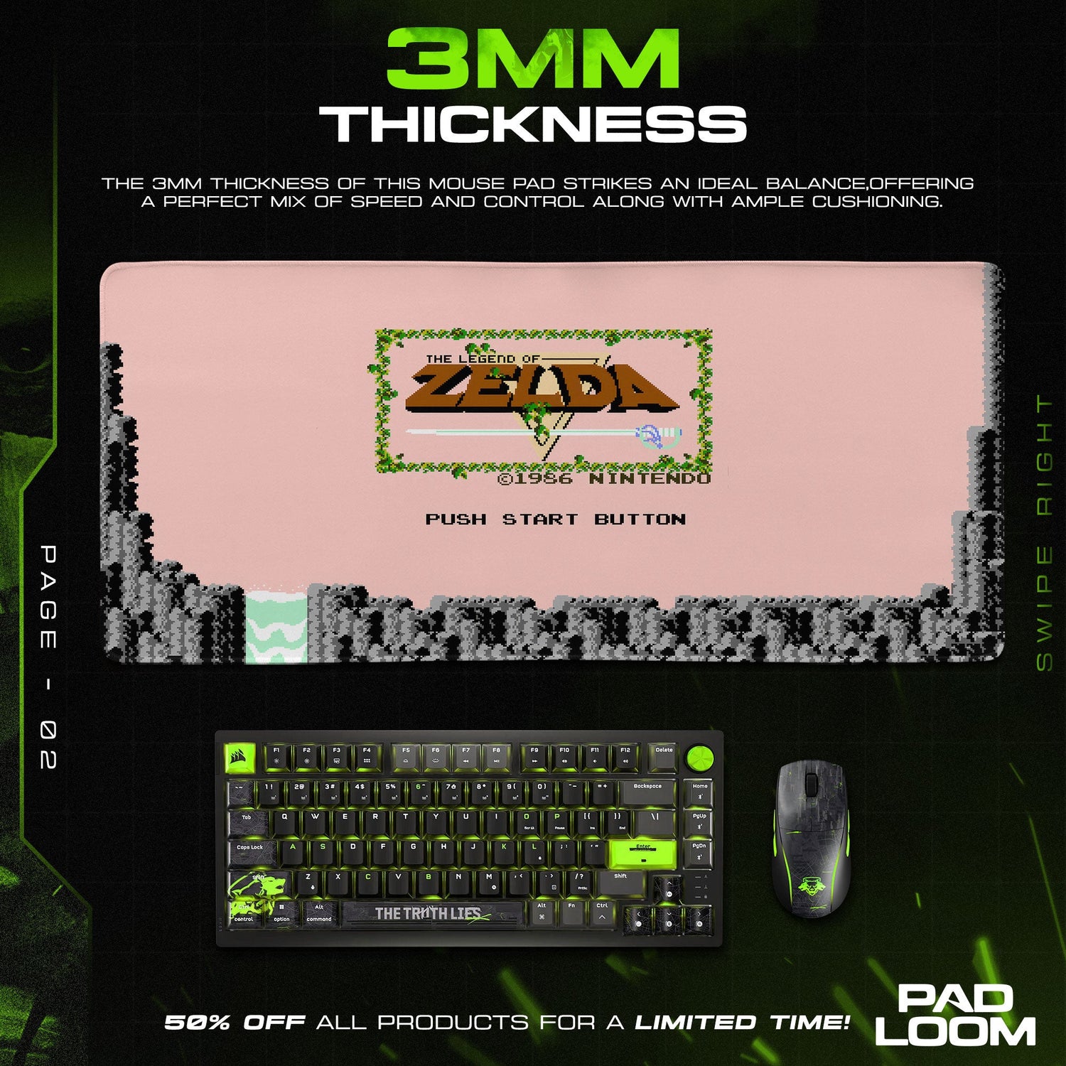 Zelda Classic Start Screen Mouse Pad, Game Gamer Desk Mat Padloom