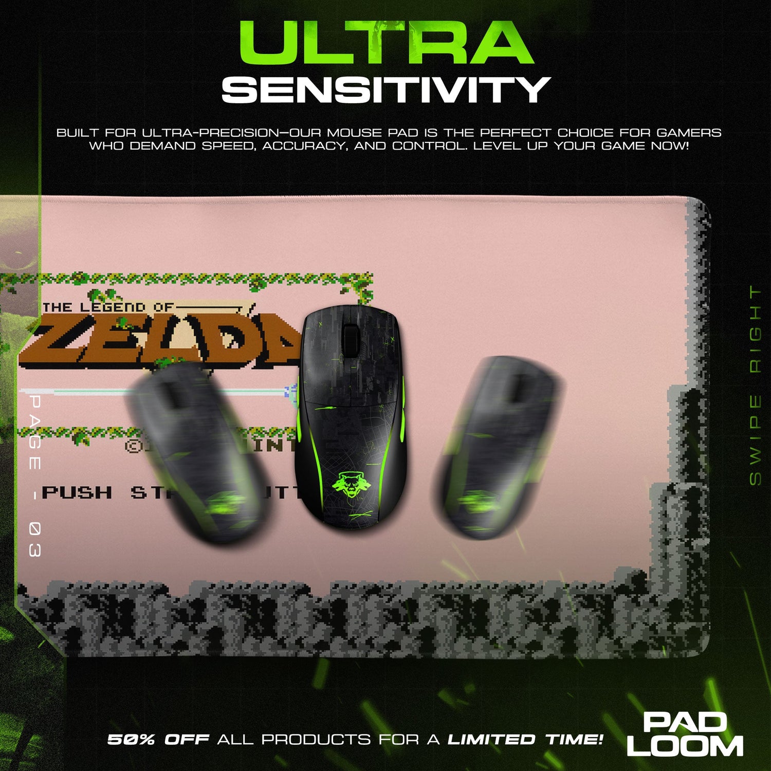 Zelda Classic Start Screen Mouse Pad, Game Gamer Desk Mat Padloom