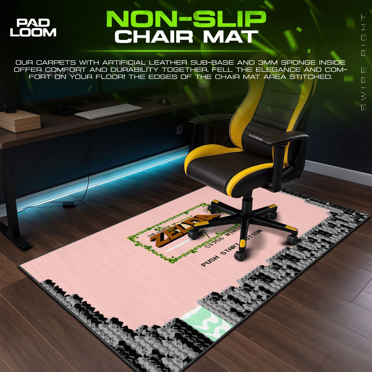 Zelda Classic Start Screen Mouse Pad, Game Gamer Desk Mat Padloom