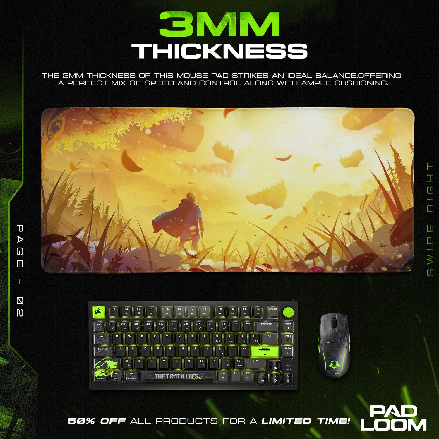 Zelda Golden Horizon Mouse Pad, Fantasy Game Desk Mat Padloom