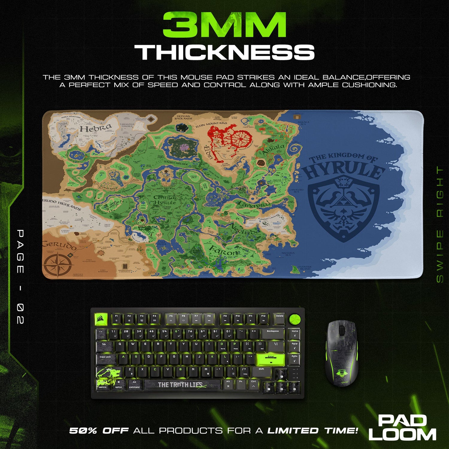 Zelda Hyrule Map Mouse Pad, Fantasy Game Desk Mat Padloom