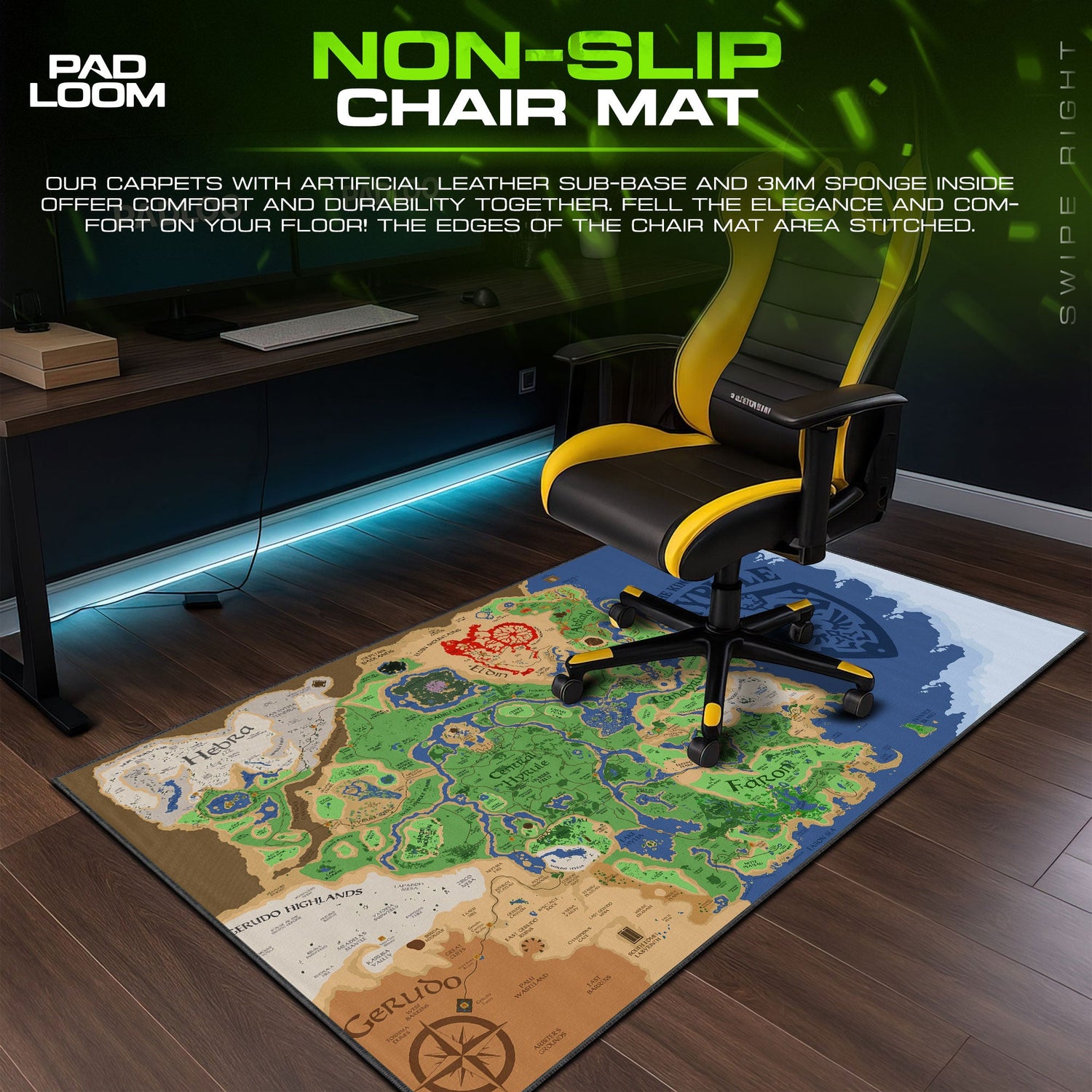 Zelda Hyrule Map Mouse Pad, Fantasy Game Desk Mat Padloom