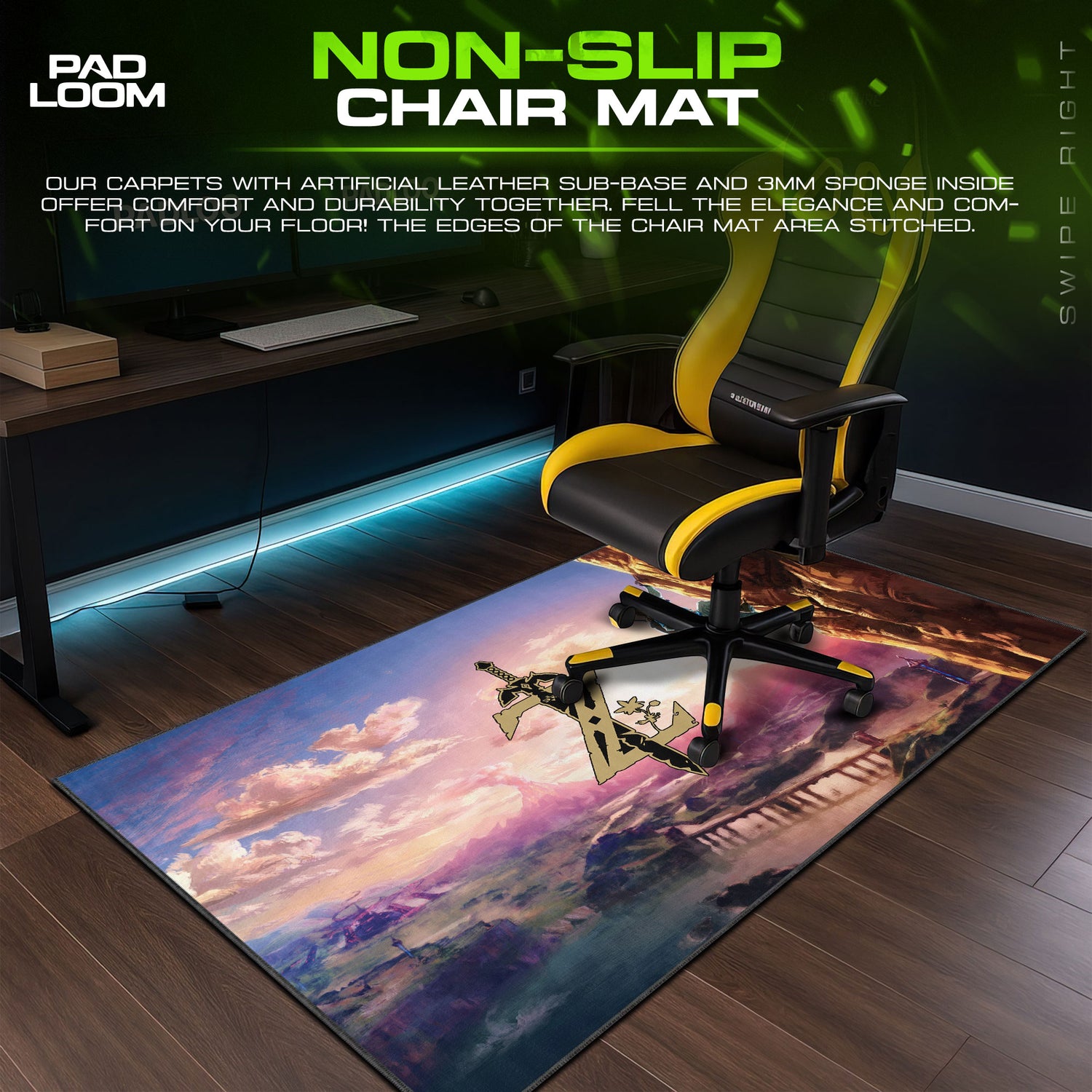 Zelda desk mat showing full gaming artwork