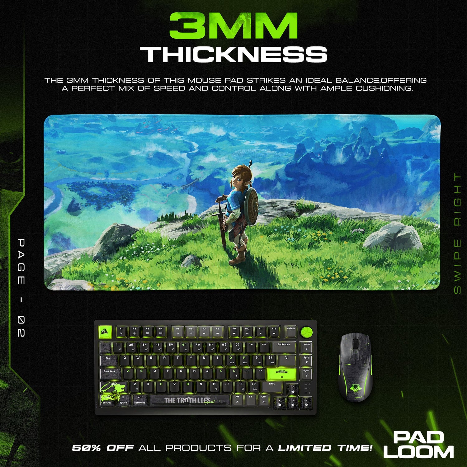 Zelda Link Horizon Mouse Pad, Game Gamer Desk Mat Padloom