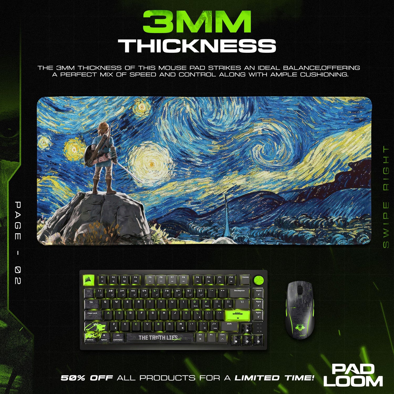 Zelda Link Mouse Pad, Starry Night Game Desk Mat Padloom