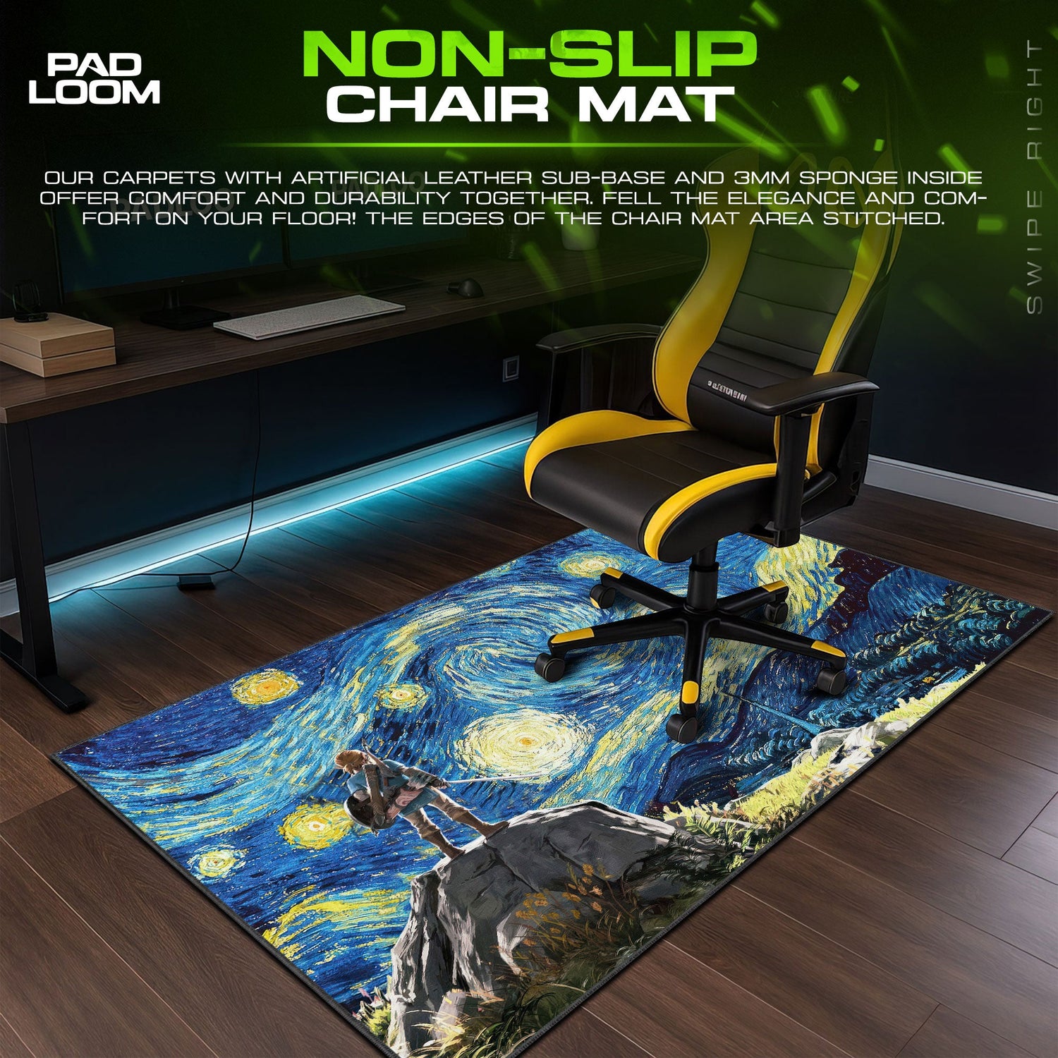 Zelda Link Mouse Pad, Starry Night Game Desk Mat Padloom