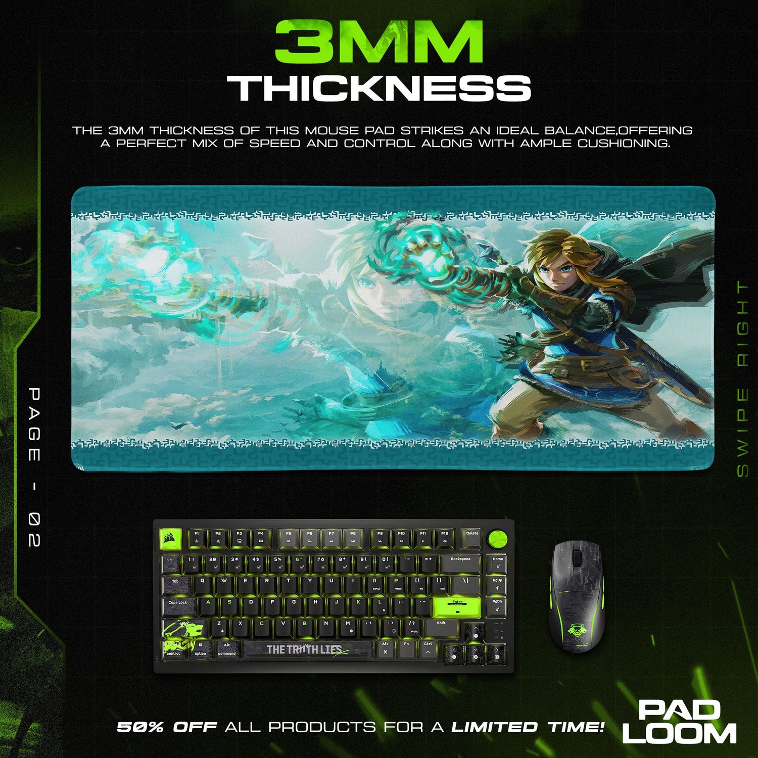 Zelda Link Power Surge Mouse Pad, Game Gamer Desk Mat Padloom