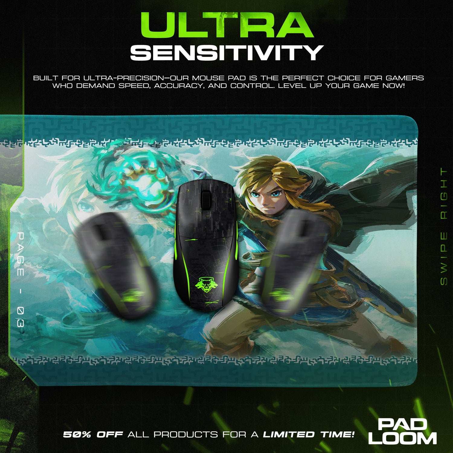Zelda Link Power Surge Mouse Pad, Game Gamer Desk Mat Padloom
