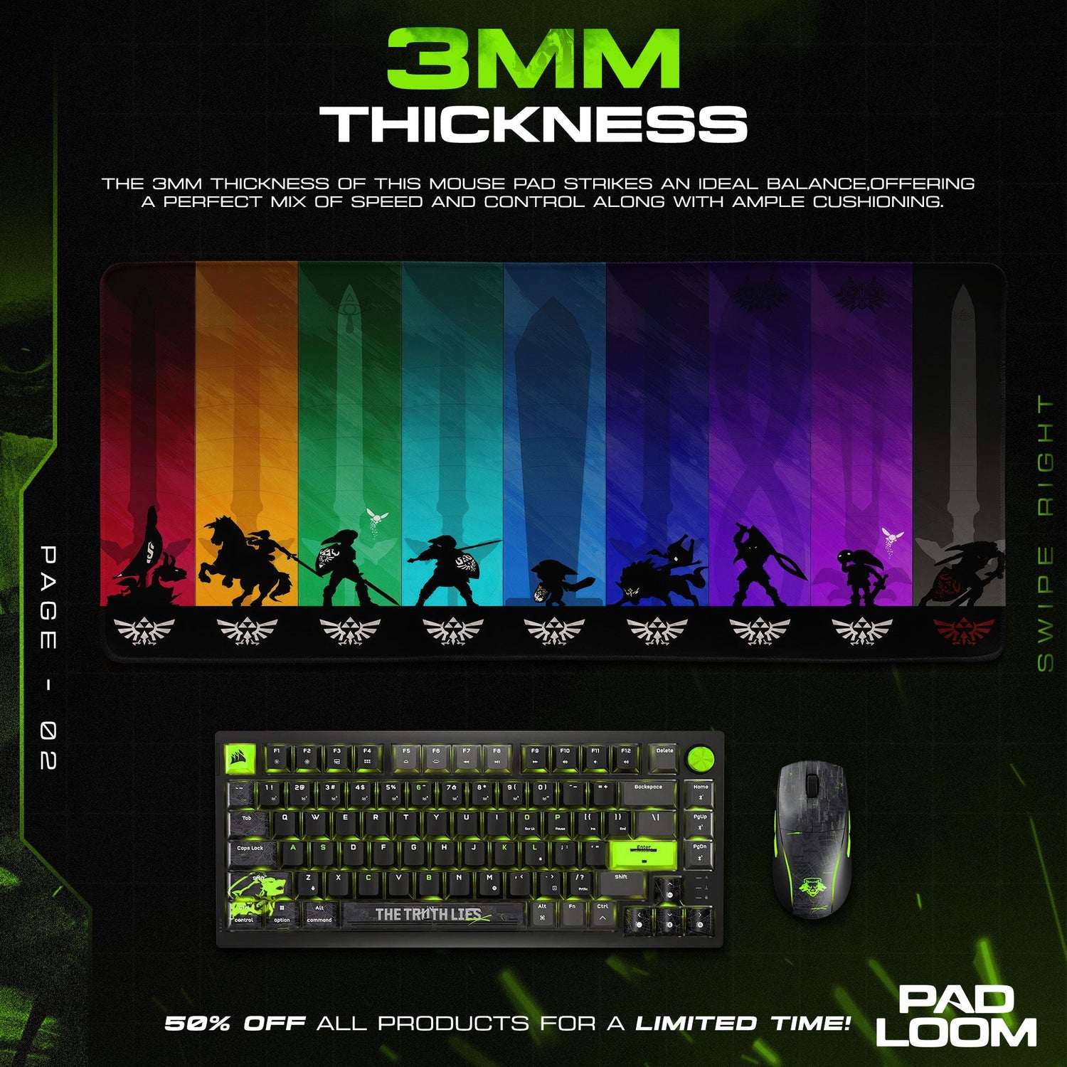 Zelda Rainbow Heroes Mouse Pad, Fantasy Game Desk Mat Padloom