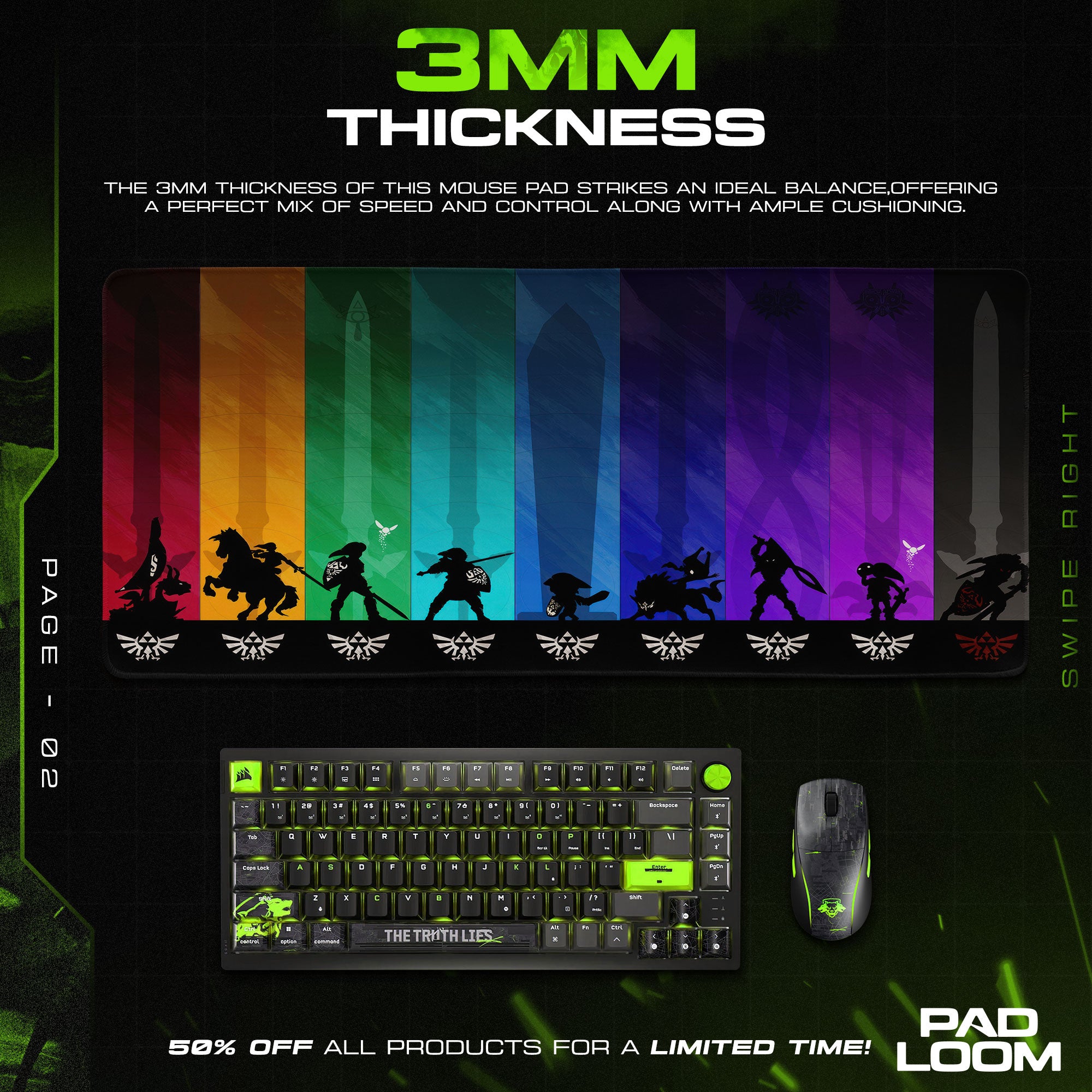 Zelda Rainbow Heroes Mouse Pad, Fantasy Game Desk Mat