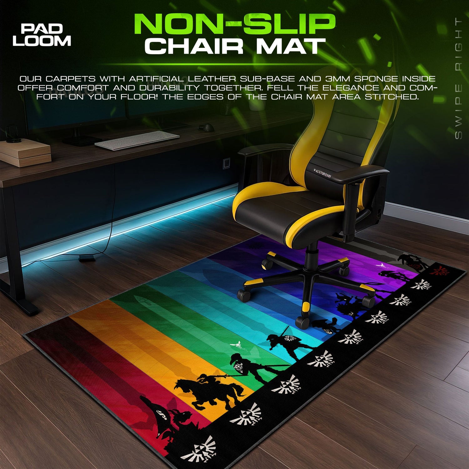 Zelda Rainbow Heroes Mouse Pad, Fantasy Game Desk Mat Padloom