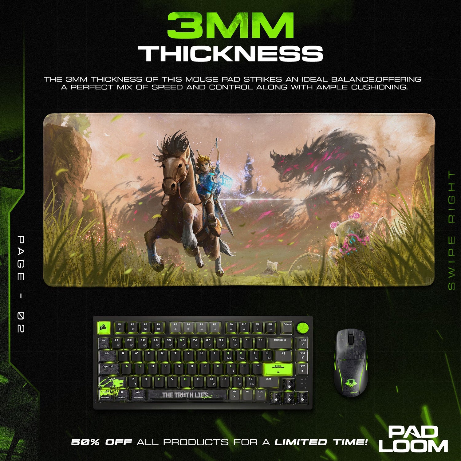 Zelda Shadow Beast Battle Mouse Pad, Fantasy Game Desk Mat Padloom