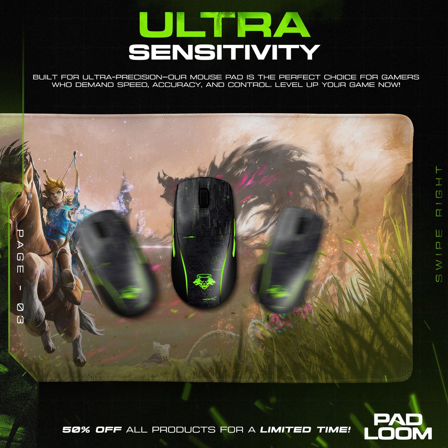 Zelda Shadow Beast Battle Mouse Pad, Fantasy Game Desk Mat Padloom