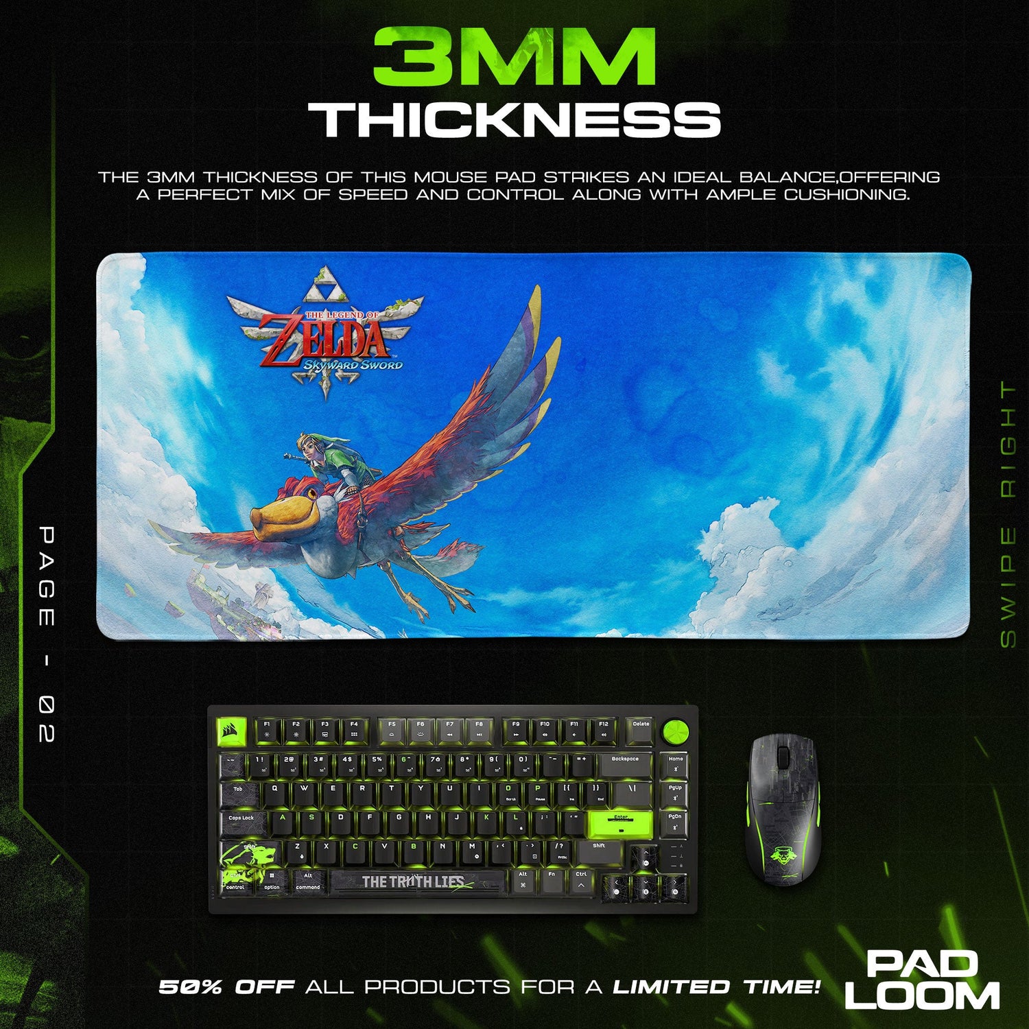 Zelda Skyward Flight Mouse Pad, Game Gamer Desk Mat Padloom