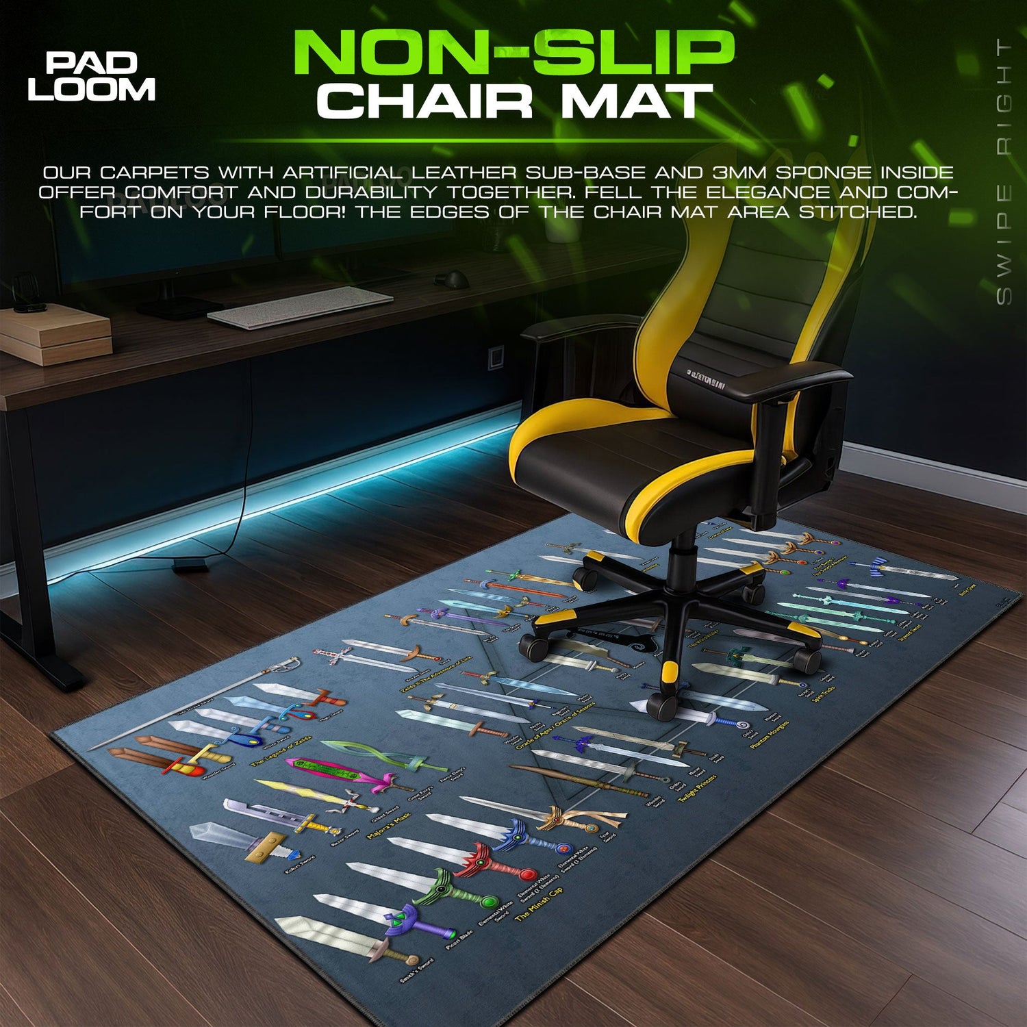 Zelda Sword Collection Mouse Pad, Game Gamer Desk Mat Padloom