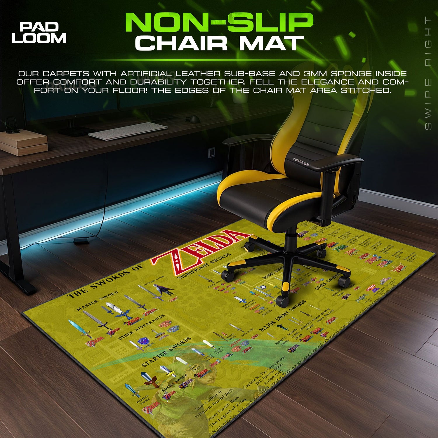 Zelda Swords of Legend Mouse Pad, Game Gamer Desk Mat Padloom