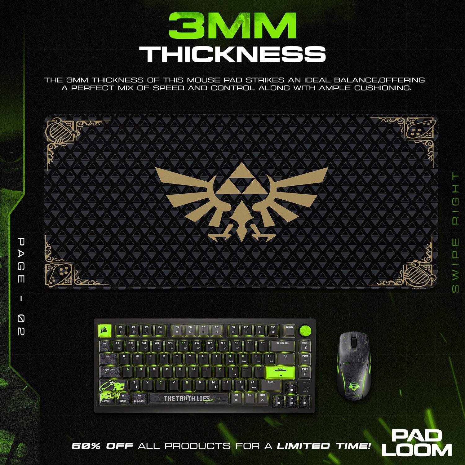Zelda Triforce Crest Mouse Pad, Game Gaming Desk Mat Padloom
