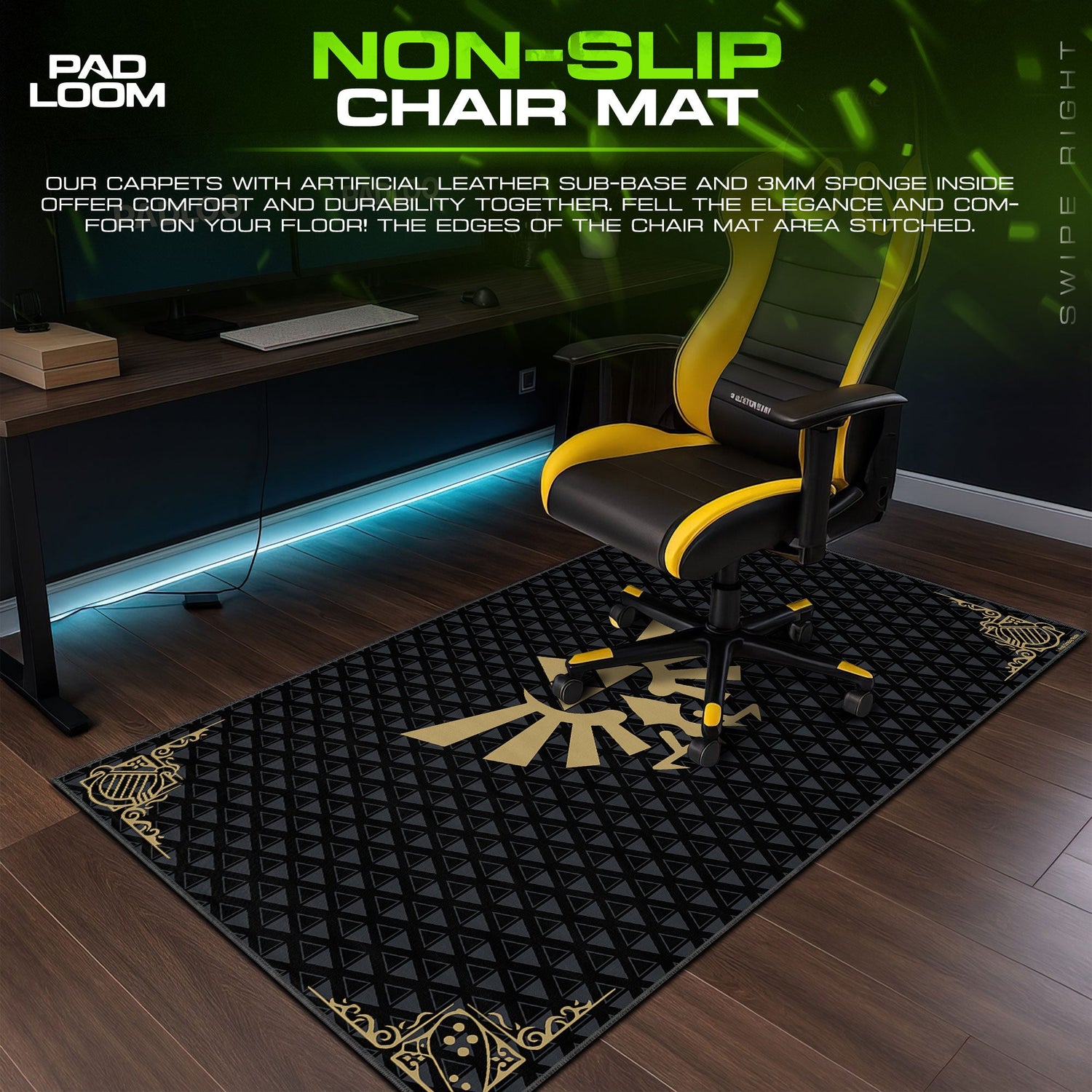 Zelda Triforce Crest Mouse Pad, Game Gaming Desk Mat Padloom