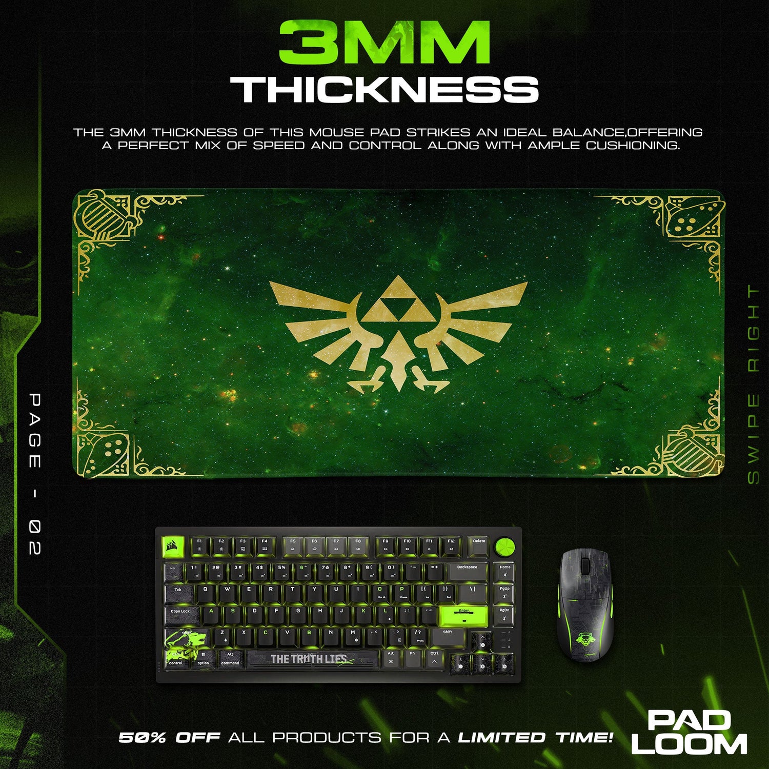 Zelda Triforce Emblem Mouse Pad, Game Gaming Desk Mat Padloom
