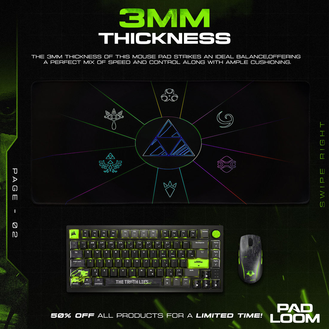 Zelda Triforce Symbols Mouse Pad, Fantasy Game Desk Mat