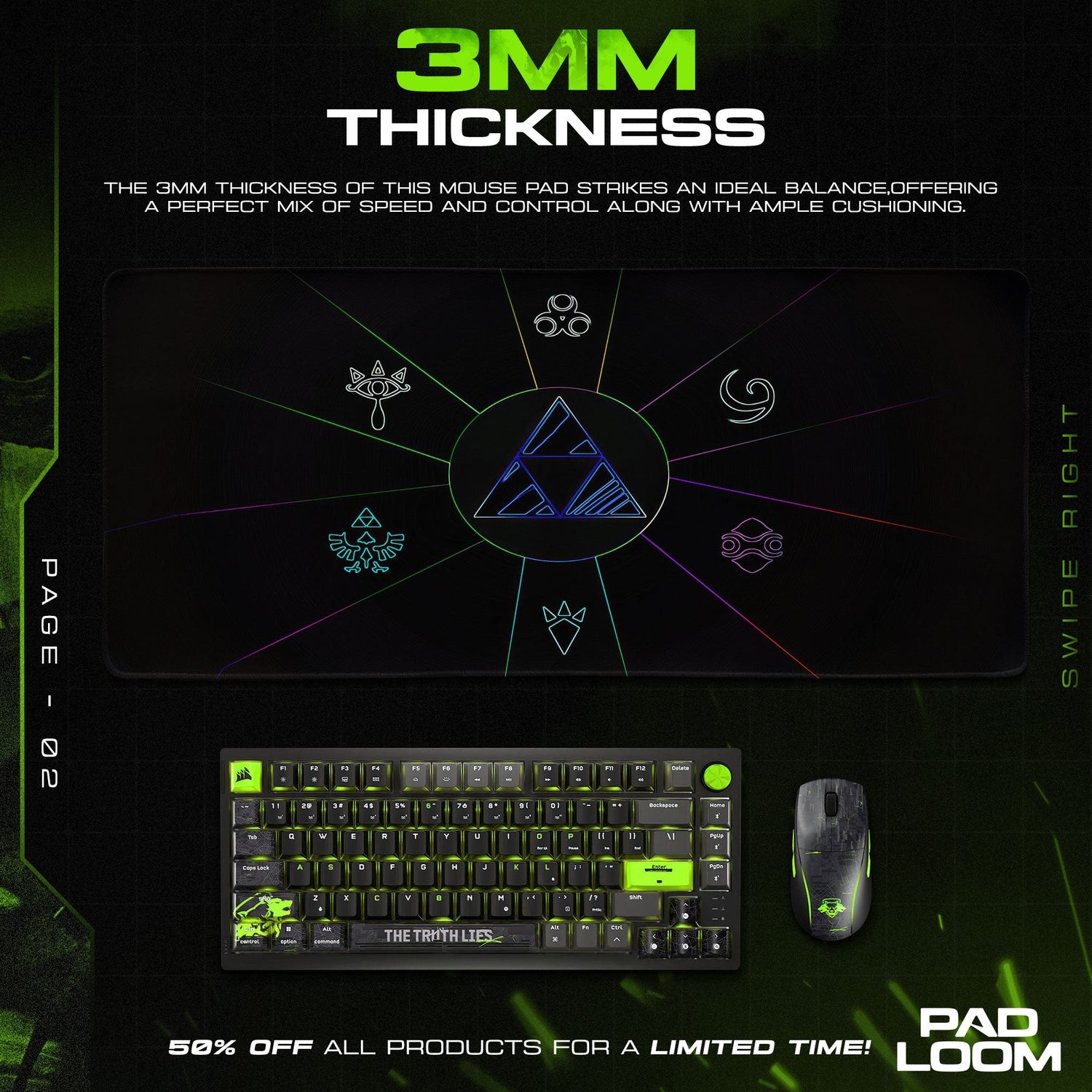 Zelda Triforce Symbols Mouse Pad, Fantasy Game Desk Mat Padloom