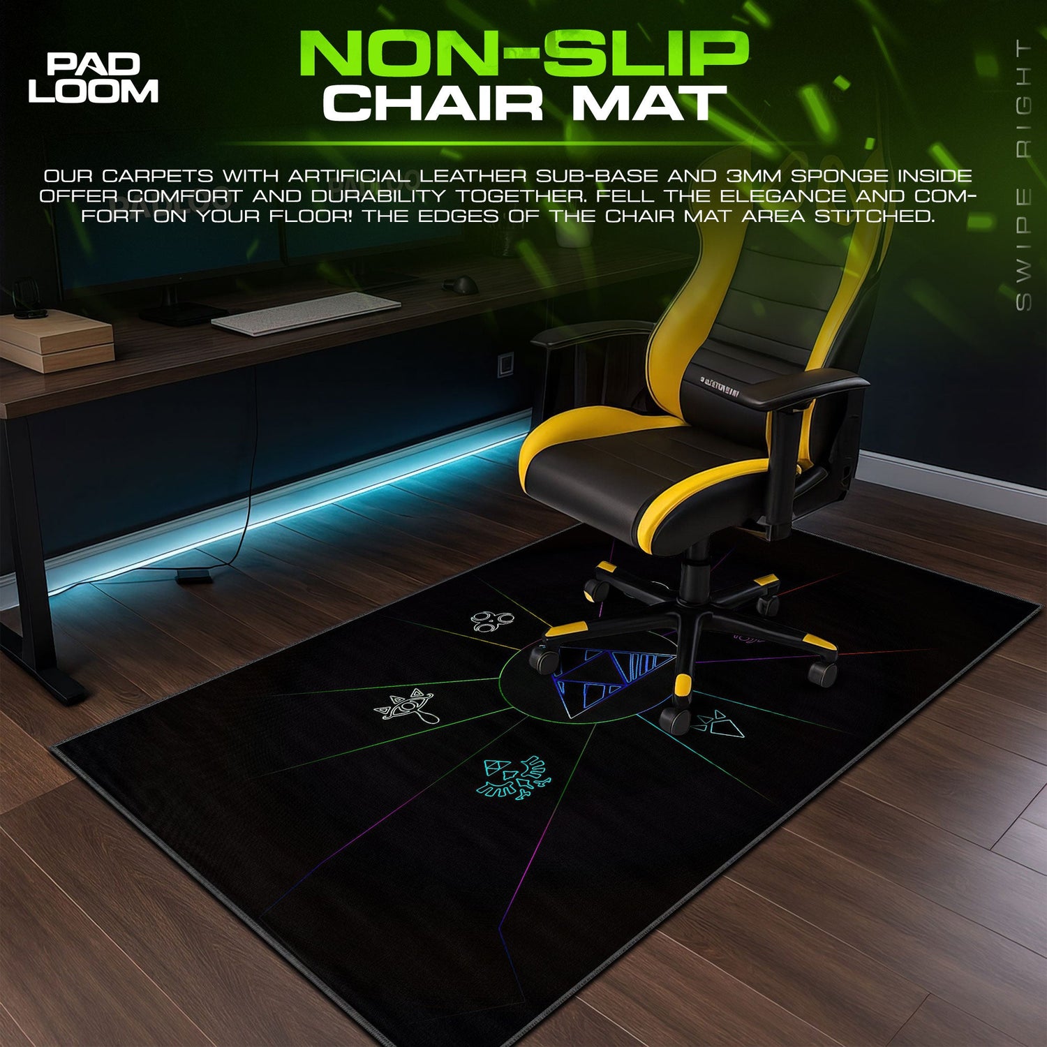 Zelda Triforce Symbols Mouse Pad, Fantasy Game Desk Mat Padloom