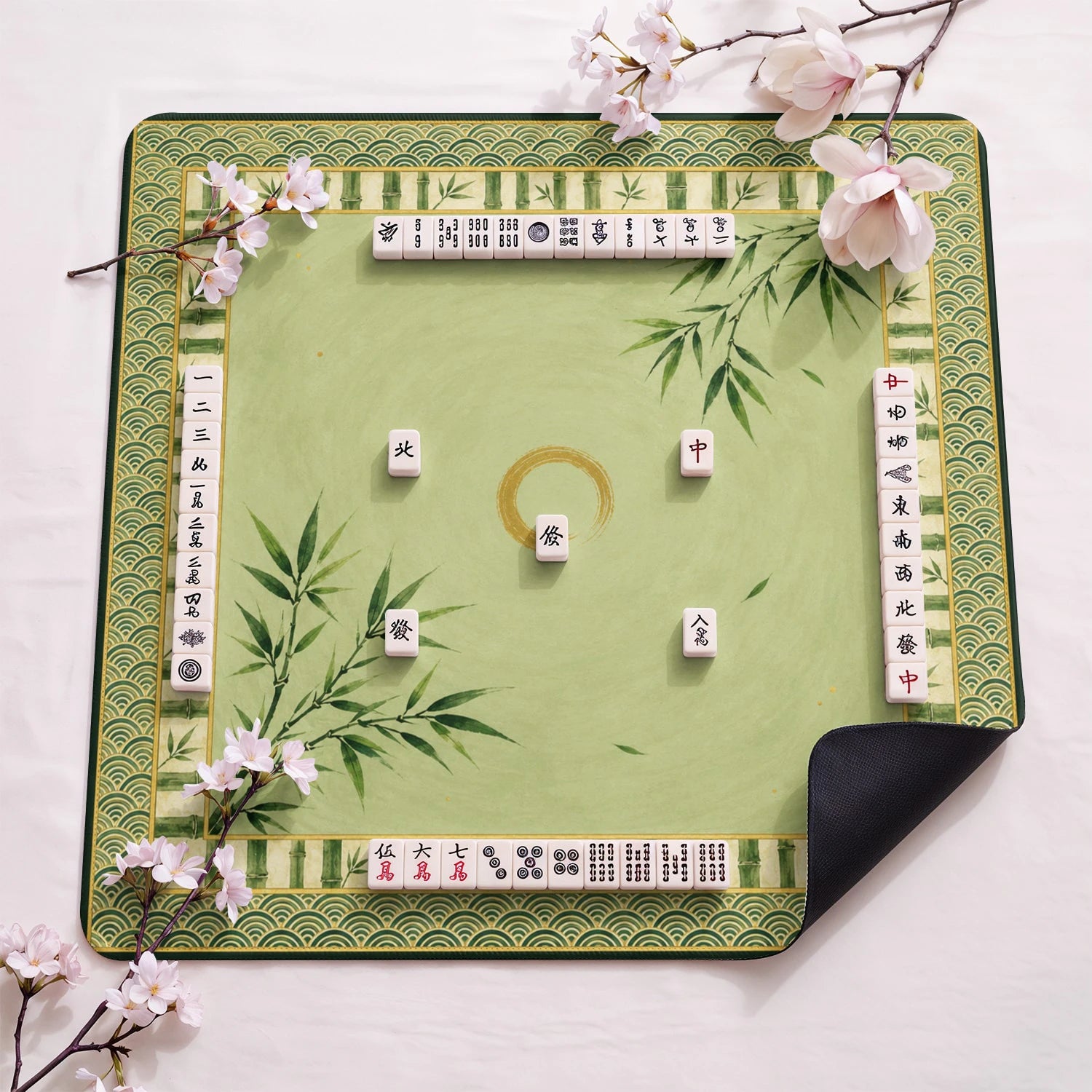 Zen Bamboo design close-up on mahjong mat surface
