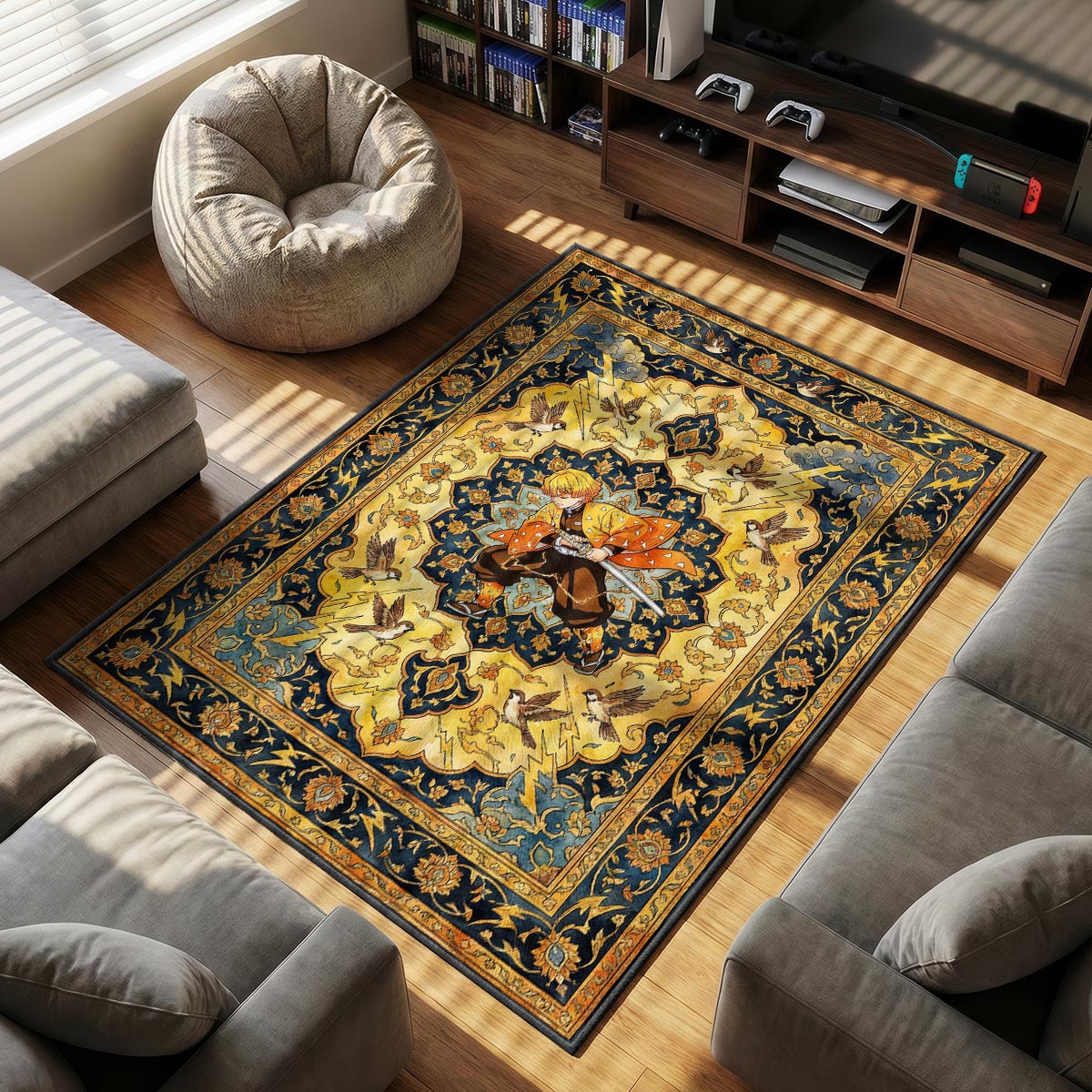 Zenitsu Agatsuma Thunder Breathing Rug - Demon Slayer Chair Mat
