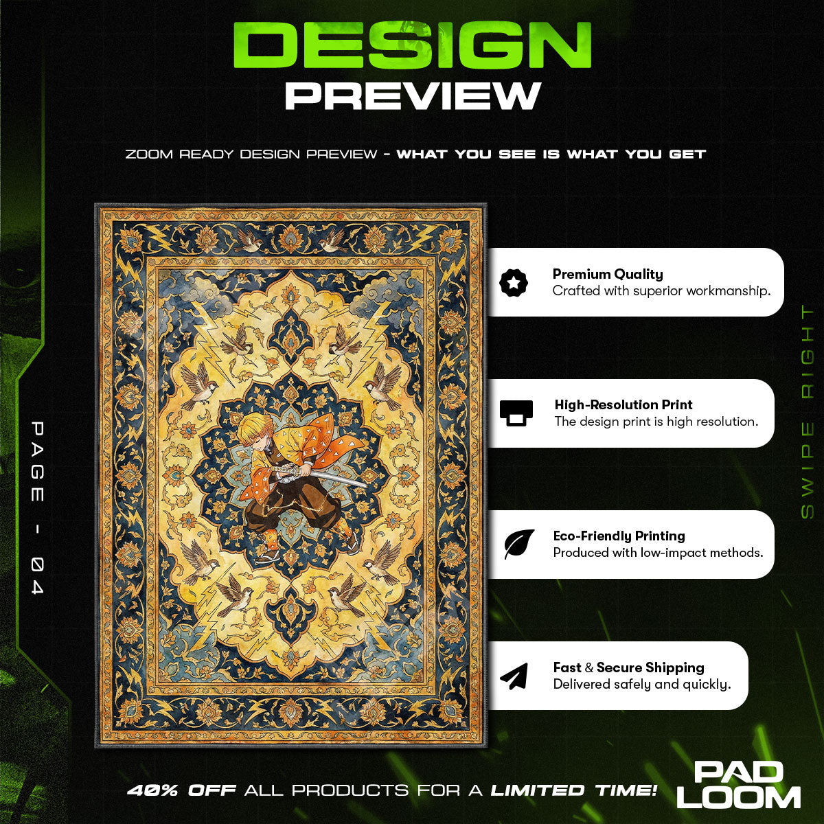 Zenitsu Agatsuma Thunder Breathing Rug - Demon Slayer Chair Mat