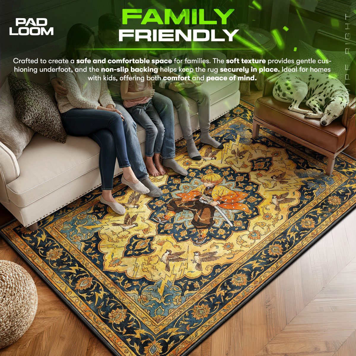 Zenitsu Agatsuma Thunder Breathing Rug - Demon Slayer Chair Mat