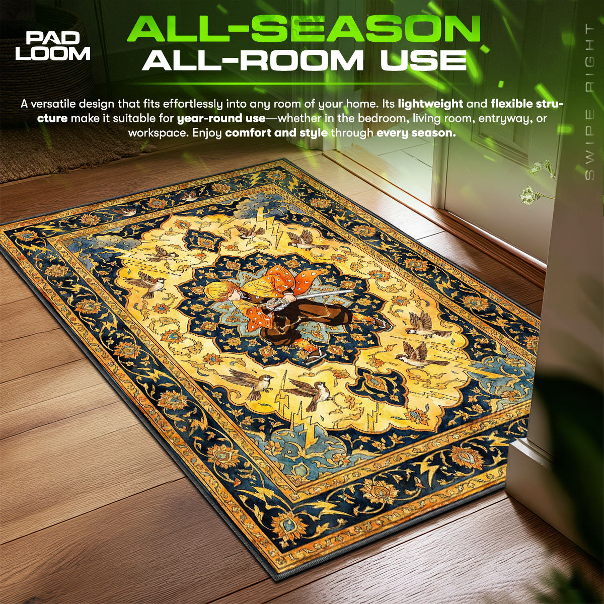 Zenitsu Agatsuma Thunder Breathing Rug - Demon Slayer Chair Mat