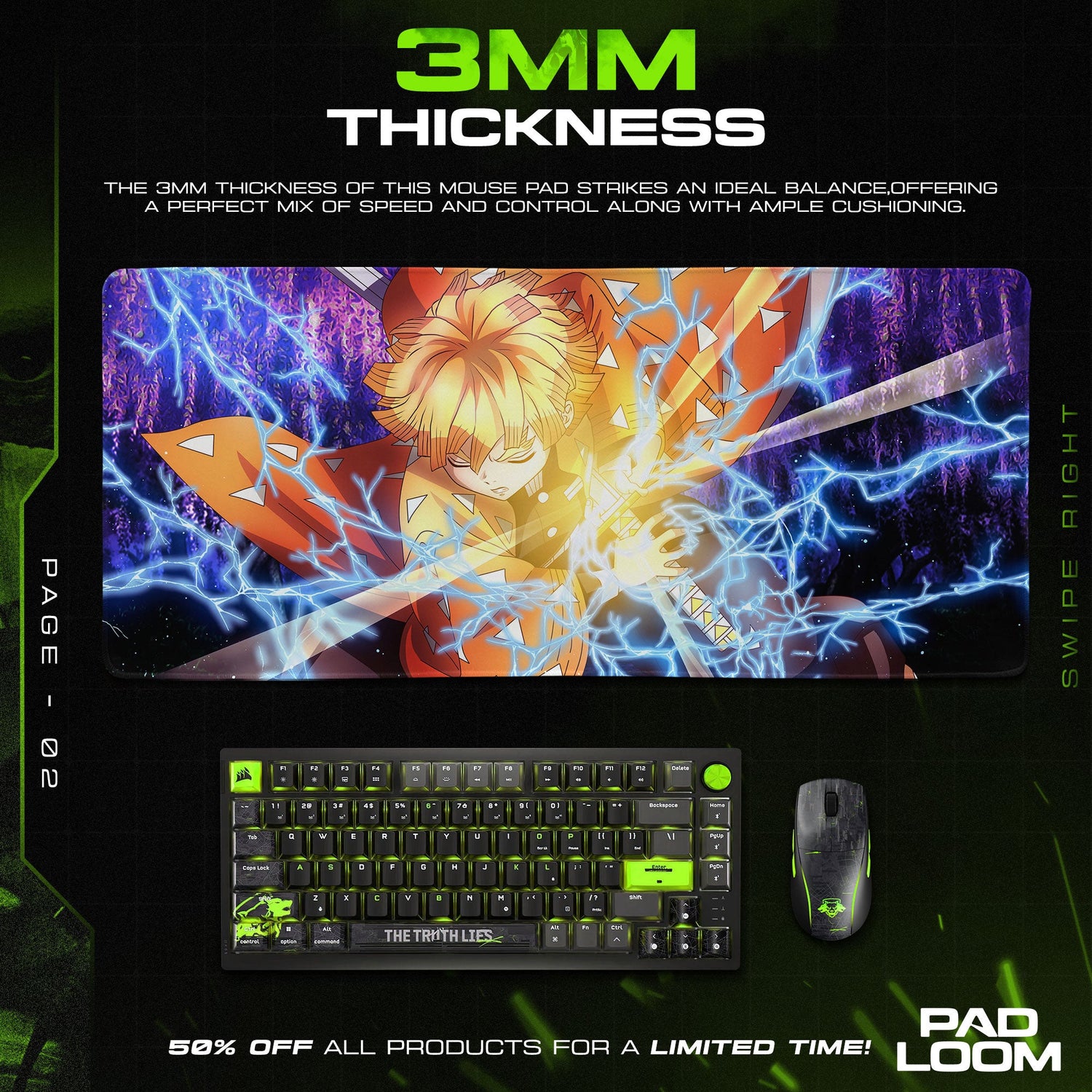 Zenitsu Thunder Strike Mouse Pad, Anime Gaming Desk Mat Padloom