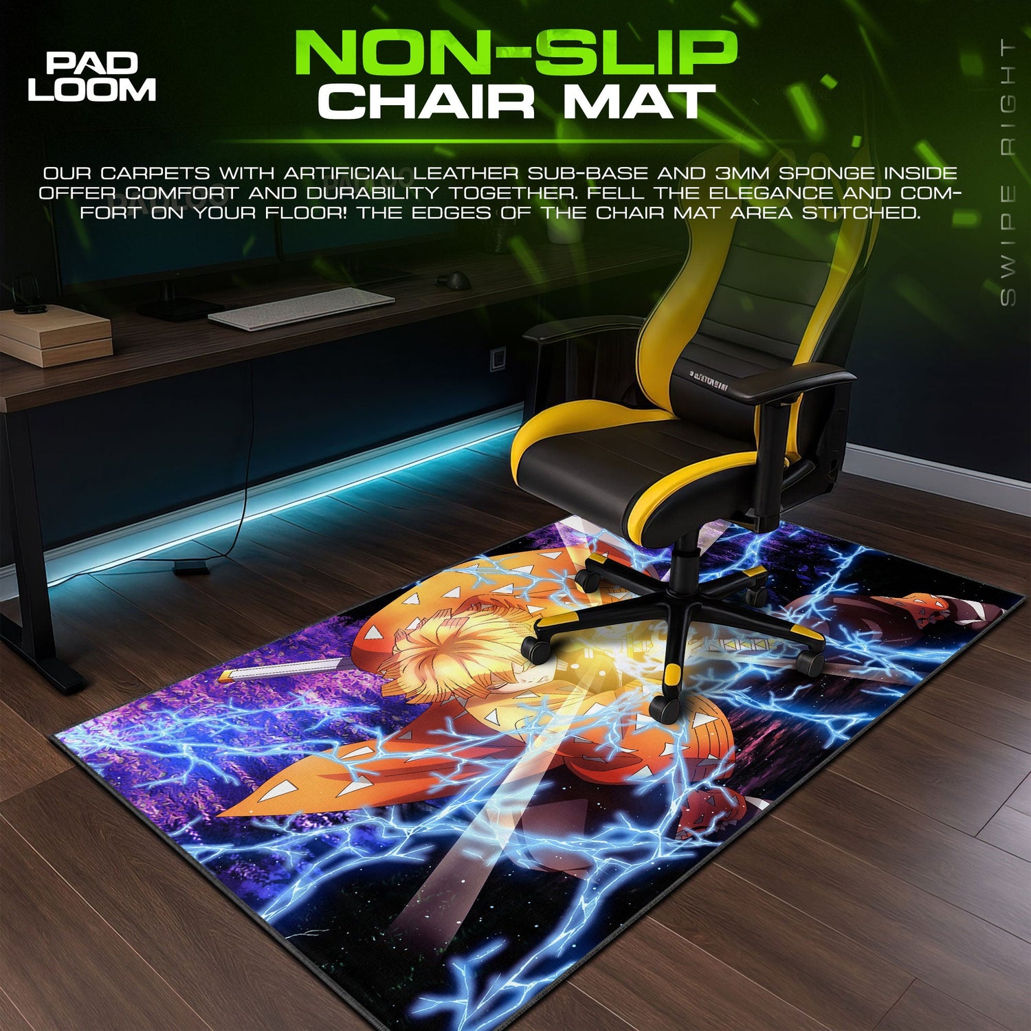 Zenitsu Thunder Strike Mouse Pad, Anime Gaming Desk Mat Padloom