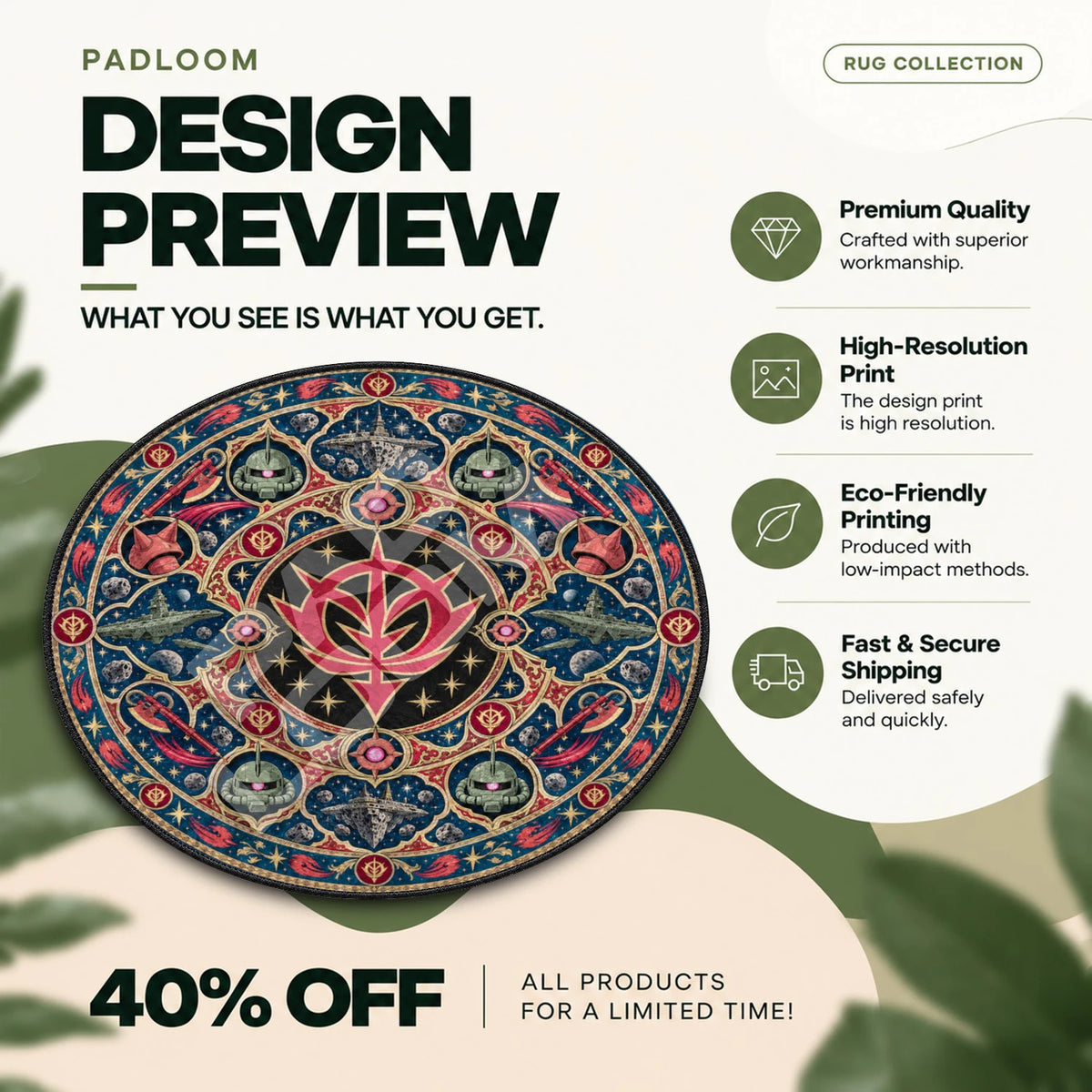 Zeon Medallion Gundam round rug full design preview