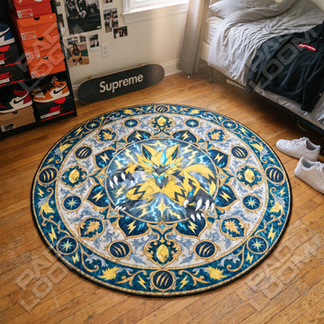 Zeraora Pouncing Pokemon round rug on a bedroom floor - Pokemon chair mat