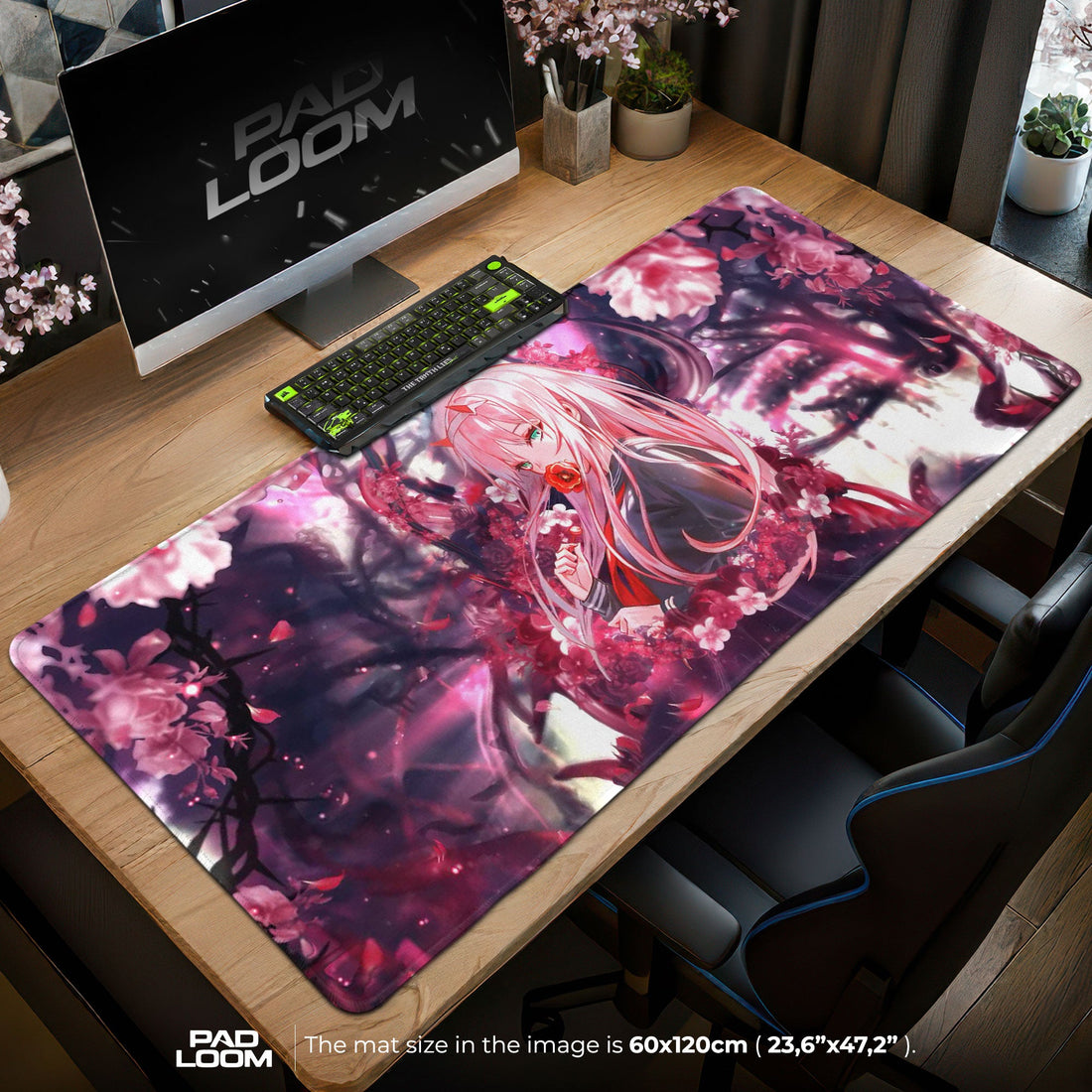 Zero Two Mouse Pad - Oni Blossom Anime Desk Mat Padloom