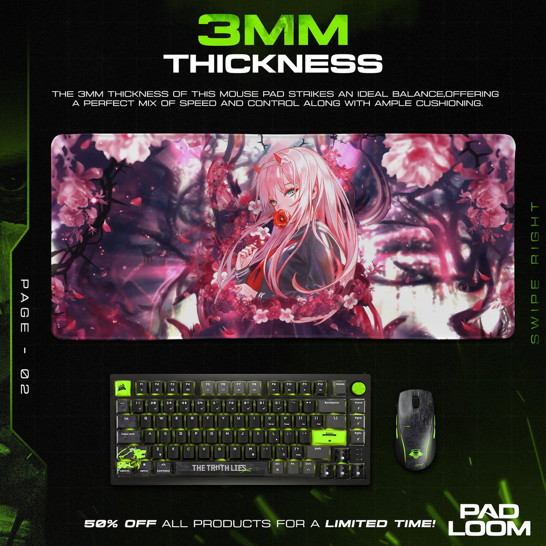 Zero Two Mouse Pad - Oni Blossom Anime Desk Mat Padloom