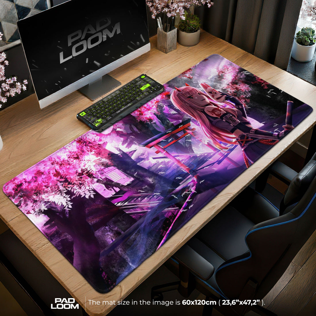 Zero Two Mouse Pad - Oni Blossom Anime Desk Mat Padloom