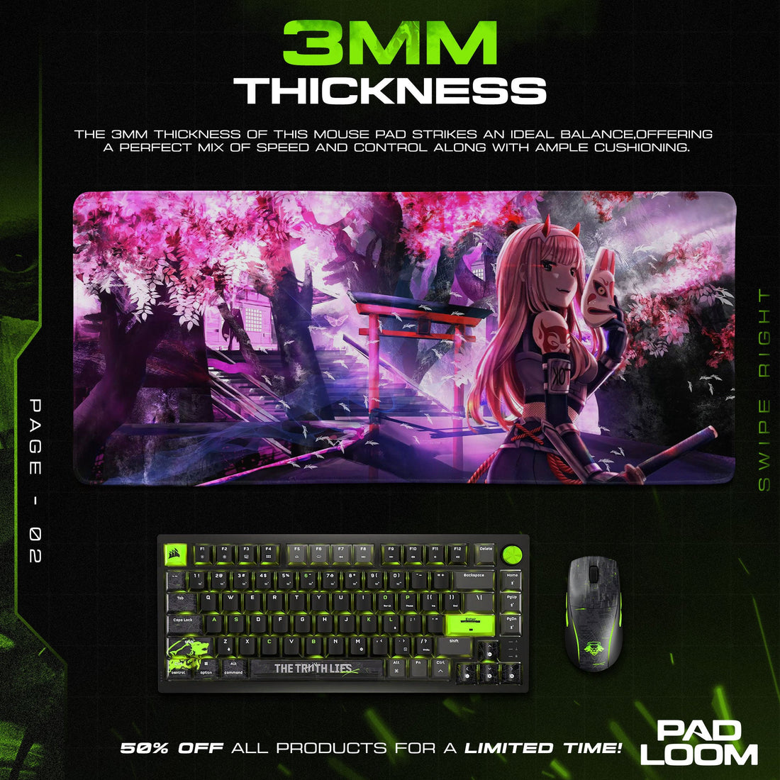 Zero Two Mouse Pad - Oni Blossom Anime Desk Mat Padloom