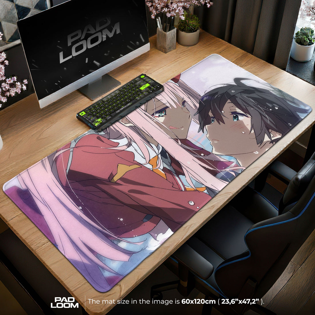 Zero Two Mouse Pad - Rain Kiss Anime Desk Mat Padloom