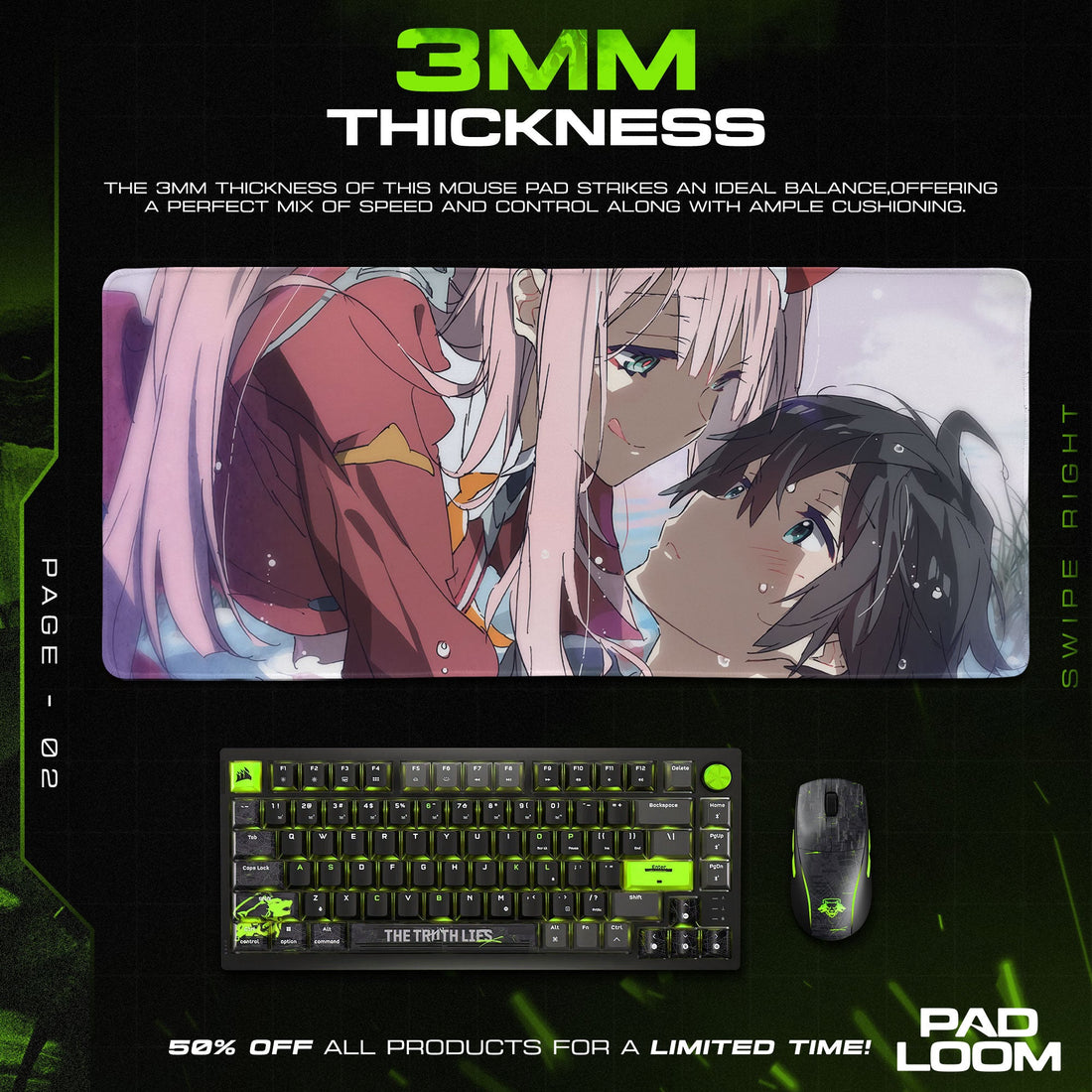 Zero Two Mouse Pad - Rain Kiss Anime Desk Mat Padloom
